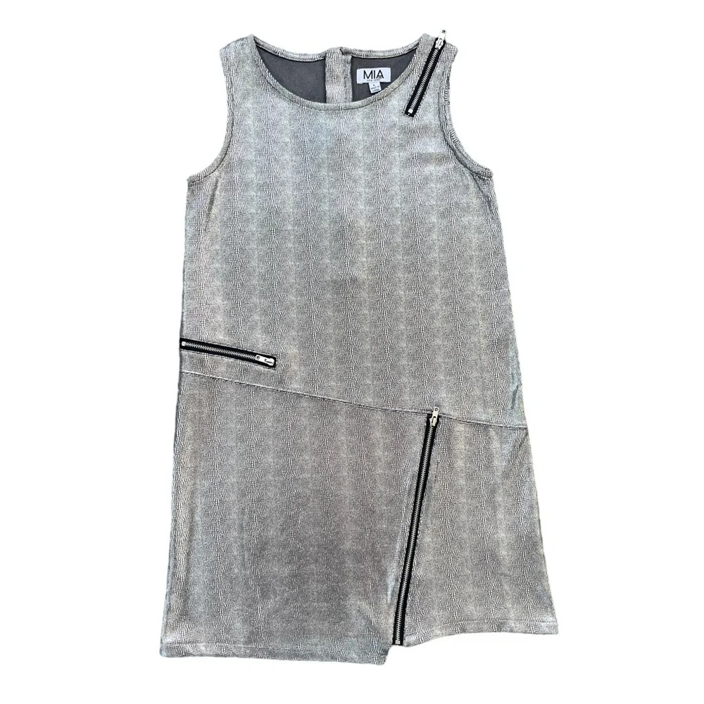 Mia New York Girl’s Size Large‎ Silver Metallic Zip Detail Snakeskin Print Dress